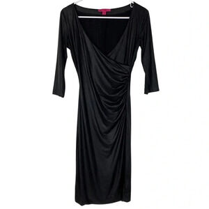 Betsey Johnson Vegan Leather Faux Wrap Dress Womens Size Small Black Half Sleeve